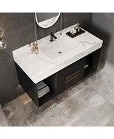 Modern 39.4" Floating Bathroom Vanity with Ceramic Sink and Storage