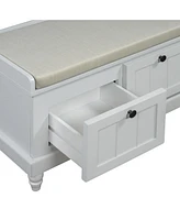 Classic Storage Bench with Cushioned Seat and Three Drawers for Entryway and Living Room (Light Gray)