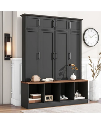 Versatile Hall Tree with Hooks, Storage Bench, and Cabinet