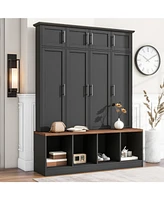 Versatile Hall Tree with Hooks, Storage Bench, and Cabinet