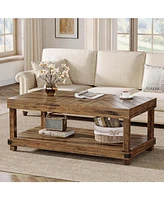 Tribesigns Farmhouse Coffee Table, 47-Inch Wood Center Table with Storage Shelf, 2-Tier Rectangle Cocktail Tea Table with Sturdy Frame for Living Room