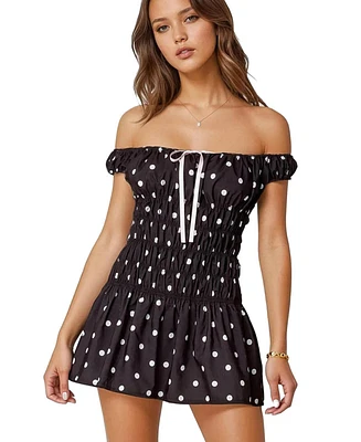 Edikted Womens Jonie Scrunch Polka Dot Mini Dress