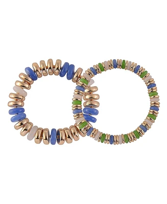 Laundry by Shelli Segal Gold Tone and Multi Color Disc 2pc Stretch Bracelet Set