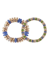 Laundry by Shelli Segal Gold Tone and Multi Color Disc 2pc Stretch Bracelet Set
