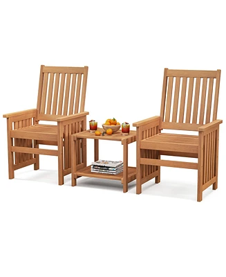Gymax 3PCS Furniture Set w/ 1.5'' Umbrella Hole Hardwood Table & Chairs Set Patio