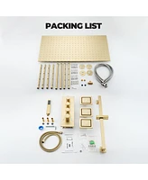 Luxury Thermostatic Shower System with Body Jets, Square Rainfall Head Handheld Shower, Temperature Control, Brushed Gold