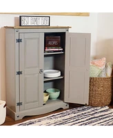 43-Inch H 2-Door, 2-Shelf Solid Pine Kitchen Pantry Cabinet - Zinc Alloy Hinges and Door Pulls - Gray