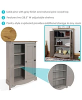 43-Inch H 2-Door, 2-Shelf Solid Pine Kitchen Pantry Cabinet - Zinc Alloy Hinges and Door Pulls - Gray