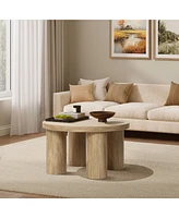 LuxenHome Oak Finish Manufactured Wood Round Coffee Table with 4 Pillar Legs