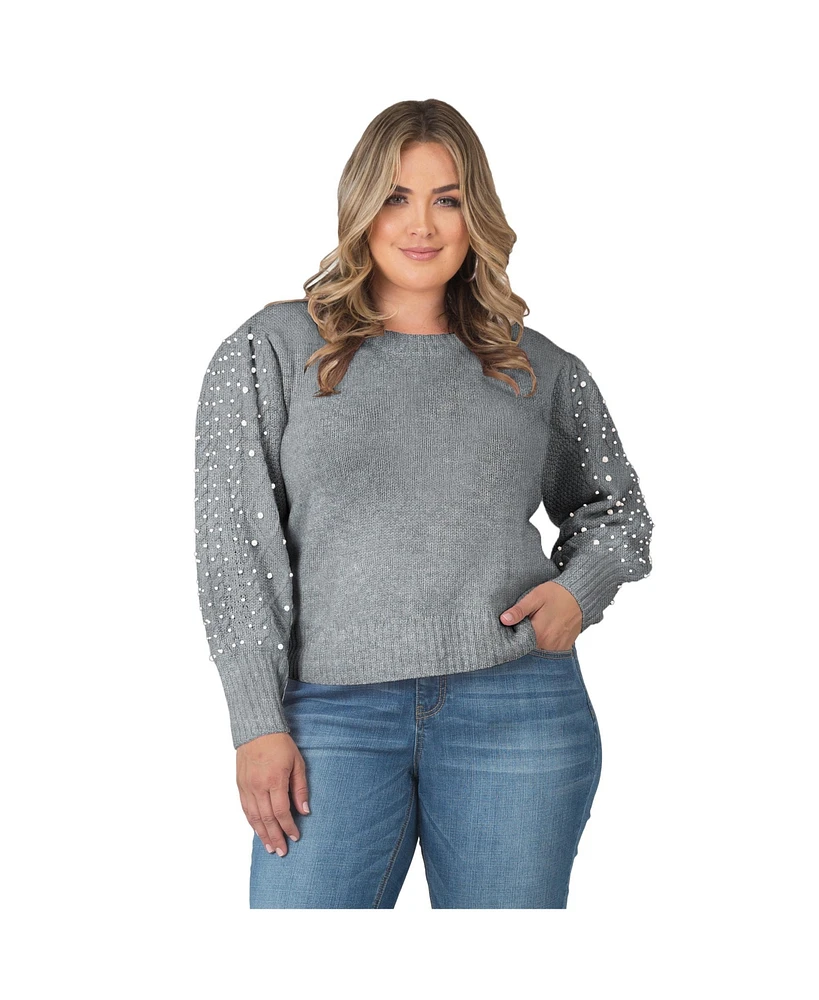 Plus Pearl Cable Knit Crew Neck Cashmere Sweater