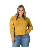 Plus Size Pearl Cable Knit Crew Neck Cashmere Sweater