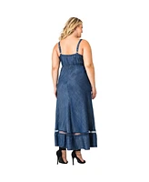 Plus Women's Straps Denim Tencel Maxi Dress