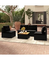 Gymax 5 Piece Outdoor Furniture Set w/ Seat & Back Cushions Acacia Wood Tabletop