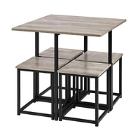 Yaheetech Industrial 5-Piece Dining Room Set with 1 Square Table, 4 Backless Stools