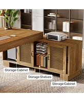 Tribesigns 63-Inch L Shaped Executive Desk with Storage Cabinets and 2-Tier Shelf, Simple Modern Business Furniture Large Computer Writing Table Works