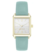 Nine West Women's Quartz Rectangular Gold-Tone and Mint Polyurethane Leather Band Watch, 29mm