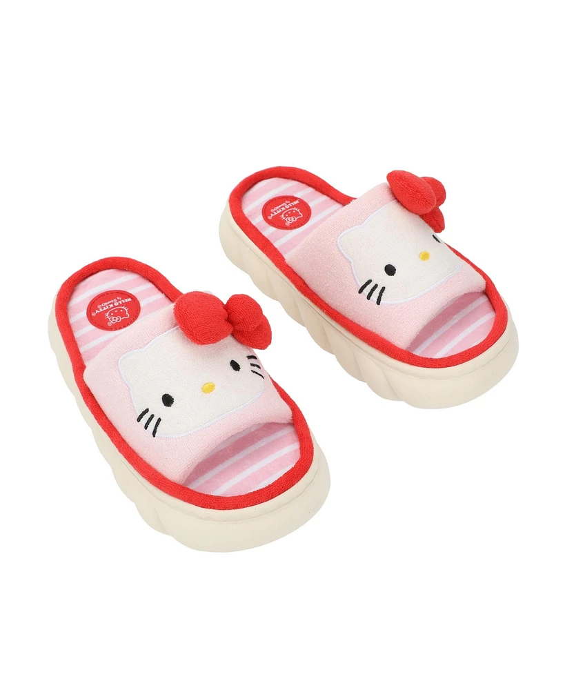 Hello Kitty 3D Character Face Art Women's Pink & White Striped Open-Toed Slide