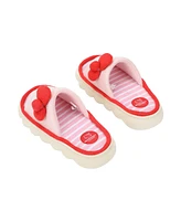 Hello Kitty 3D Character Face Art Women's Pink & White Striped Open-Toed Slide