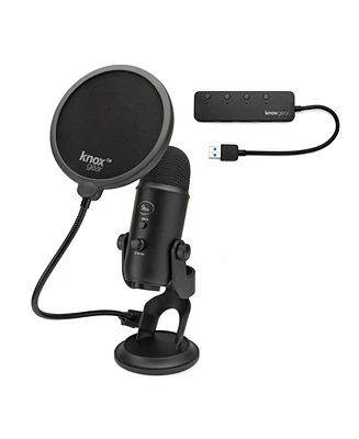 Blue Yeti Microphone (Blackout) with Knox Gear Pop Filter and 3.0 4 Port Usb Hub