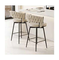 Set of 2 Swivel Bar Stools, 360 Adjustable Counter Height Chairs with Modern Metal Frame-The Pop Home