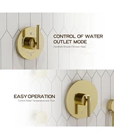 10-Inch Rainfall Shower System with Body Jets, Handheld & Side Spray, Adjustable Lift Rod All-Brass High-Pressure Faucet Set, Brush