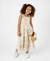 Rare Editions Little and Toddler Girls 2-Piece Textured Floral Maxi Dress with Bag Set