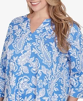 Ruby Rd. Plus Jacobean Paisley Puff Print V-Neck Top