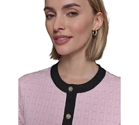 Karl Lagerfeld Paris Petite Short-Sleeve Two-Pocket Cardigan Sweater