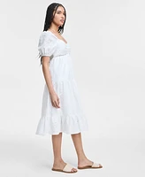 Kingston Grey Juniors' Eyelet Puff-Sleeve Tiered Midi Dress