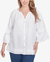 Ruby Rd. Plus Clip Dot Button Front Flared Sleeve Top