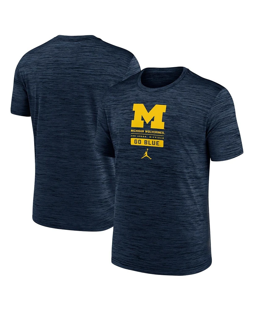 Jordan Men's Navy Michigan Wolverines Campus Center Block Velocity Performance T-Shirt