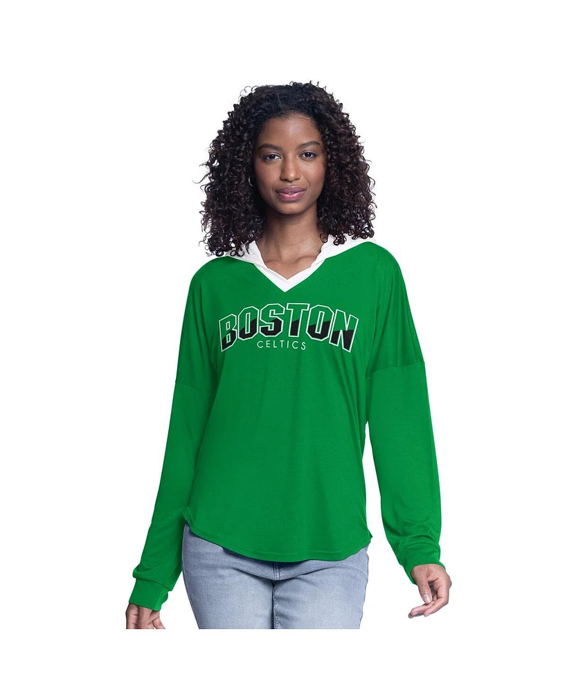 G-iii 4Her by Carl Banks Women's Kelly Green Boston Celtics Bench Player Oversized Long Sleeve Hooded Top