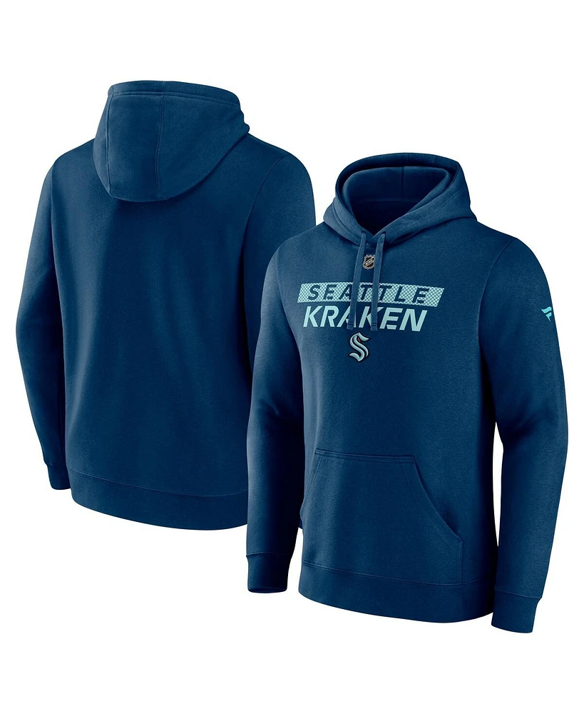 Fanatics Men's Navy Seattle Kraken Authentic Pro Core Primary Fleece Pullover Hoodie