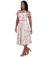 Jessica Howard Women's Floral Flutter-Sleeve Belted Midi Dress