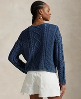Polo Ralph Lauren Women's Flag Aran-Knit Cotton Sweater