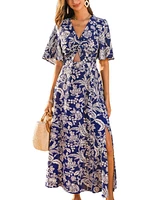 Women's Indigo Tropics Floral Maxi Beach Dress