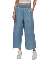 Dkny Jeans Petite Embroidered Wide-Leg Ankle Pants