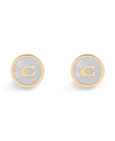 Coach Signature Mother of Pearl Coin Stud Earrings