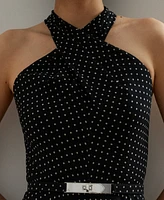 Lauren Ralph Women's Polka-Dot Belted Georgette Halter Gown