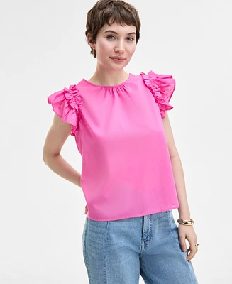 On 34th Women's Ruffle Short-Sleeve Voile Top, Created for Macy's