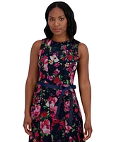 Jessica Howard Petite Floral-Mesh Ribbon-Waist Midi Dress