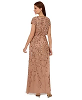 Adrianna Papell Women's Boat-Neck Blouson Beaded Gown