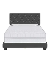 Boyd Sleep Rhombus Upholstered Platform Bed with Headboard, Mattress Foundation Strong 4 Wood Slat Supports