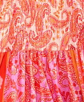 Msk Women's Cotton Printed Smocked-Bodice Maxi Dress