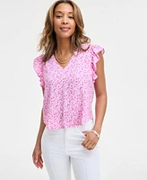 On 34th Women's Printed Ruffle V-Neck Top, Exclusively at Macy's