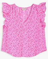 On 34th Women's Printed Ruffle V-Neck Top, Exclusively at Macy's