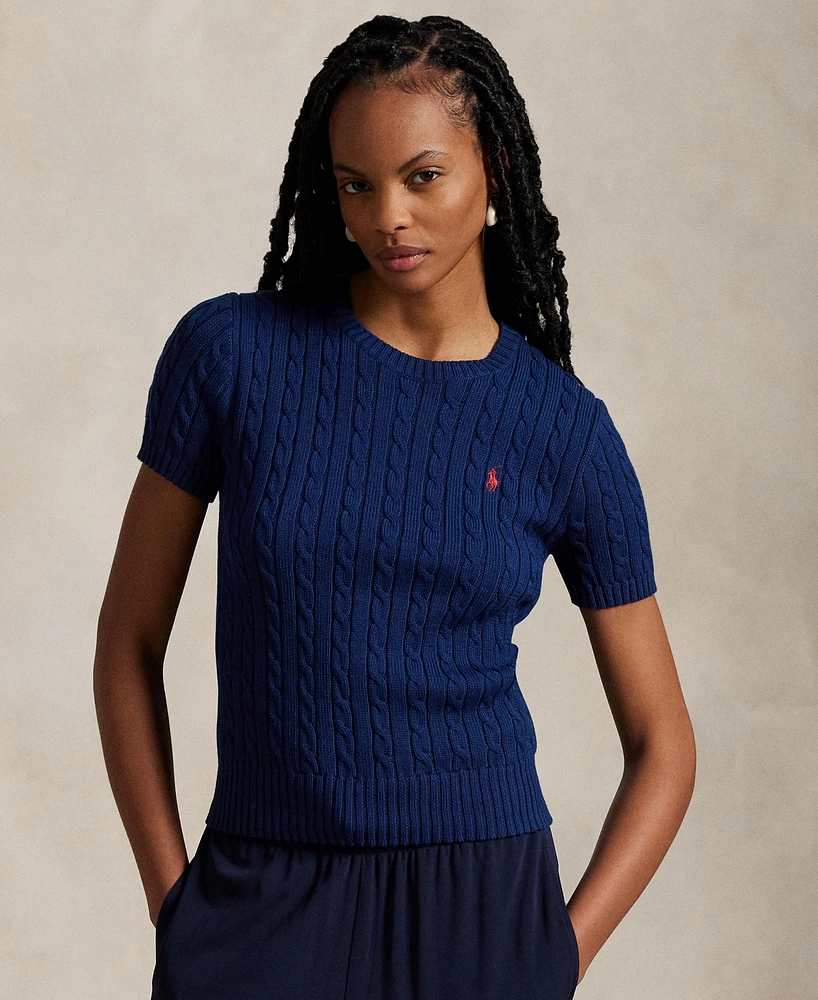 Polo Ralph Lauren Women's Cable-Knit Cotton Short-Sleeve Sweater