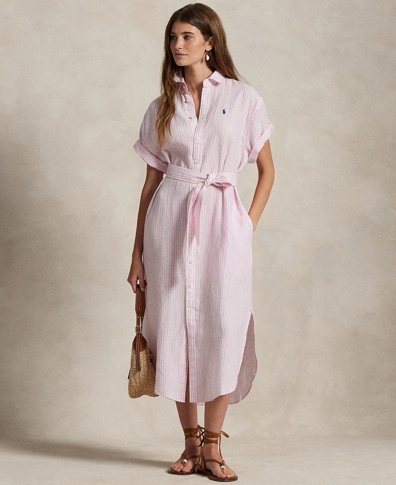 Polo Ralph Lauren Women's Striped 100% Linen Short-Sleeve Shirtdress