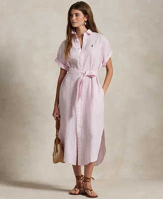 Polo Ralph Lauren Women's Striped 100% Linen Short-Sleeve Shirtdress
