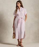 Polo Ralph Lauren Women's Striped 100% Linen Short-Sleeve Shirtdress